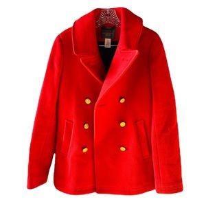 J.CREW Stadium Cloth Majesty Electric Red Pea Coat 6Tall